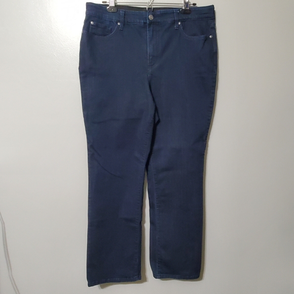 Kim Rogers Denim - Kim Rogers Dark Blue Women's Straight Leg High Rise Jeans Size 16 Short